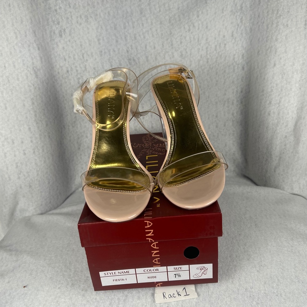 Liliana‎ Fiesta-1 Sandal Womens 7.5 Nude Clear Block Heel Strappy Dress Shoes